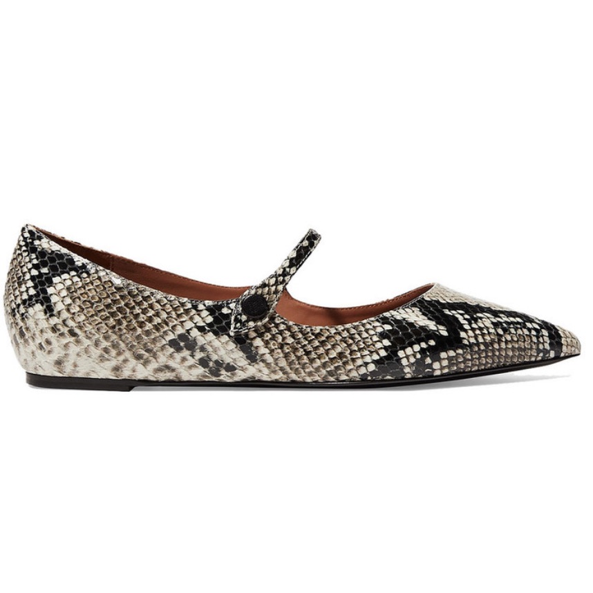 Tabitha Simmons Hermione Snake-Effect Leather Point-Toe Flats Sz 40 Us 9.5